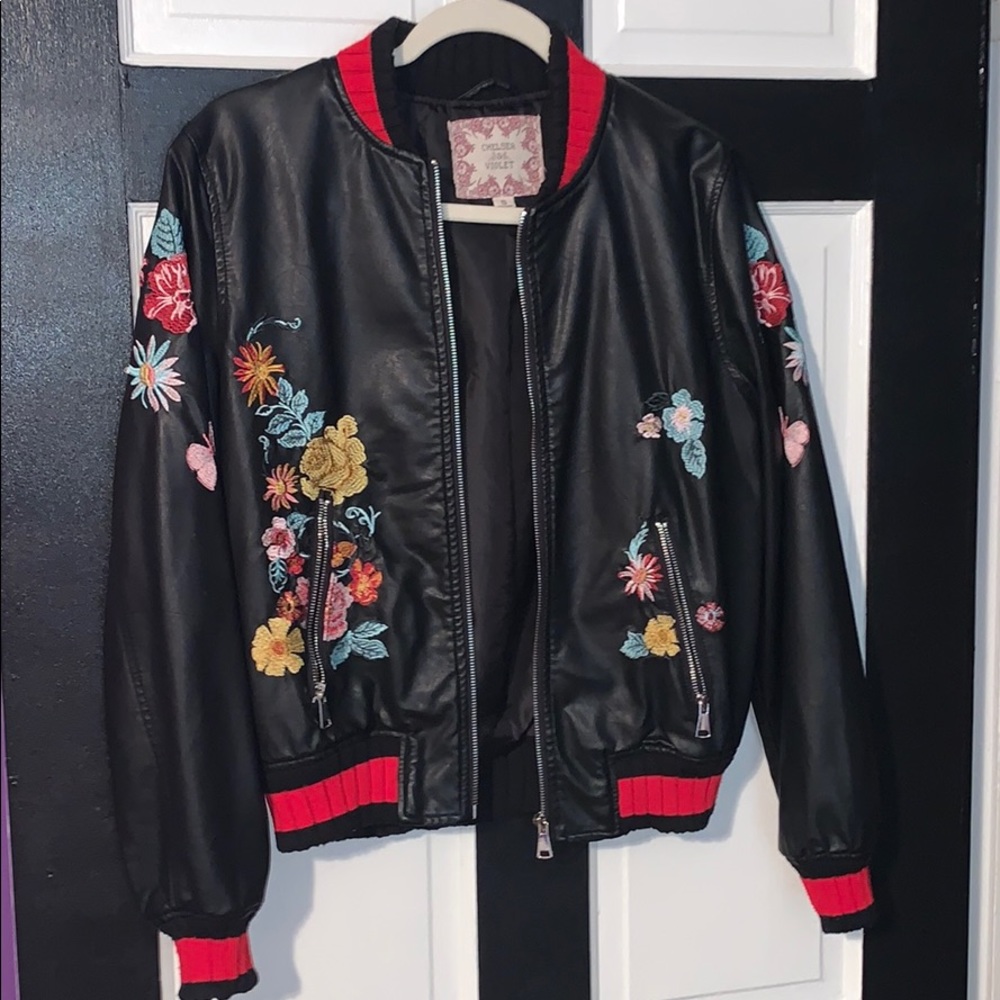 Chelsea and Violet floral Leather bomber